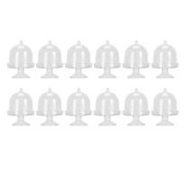 12pcs Bulk Plastic Mini Cake Stand With Dome Cover Mini Size Small Cake Display Stand Dessert Tray Tea Party white