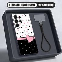 Vintage Love Heart Print Lanyard Case For Samsung S26 S25 Ultra S24 Plus S23 FE A16 A17 A35 A36 A37 A54 A55 A56 A57 5G Magnetic TPU+PC Hybrid Cover Samsung S24 Plus juoda