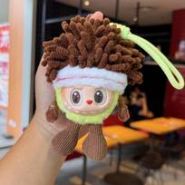 Mielesnis PVC Labubu pliušinis pakabukas su animacinio personažo dizainu kuprinės dekoravimui Tennis Head brown