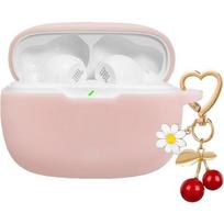 for JBL Vibe Beam 2 / JBL Vibe Beam Case Cover with Cute Cherry Daisy Flower Charm Keychain,Soft Silicone Protective Shock Cover for JBL Vibe 200TWS rožinė