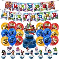 Brawl Stars Birthday Party Supplies Set with Banner Swirls Cupcake Toppers Balloons for Kids Wild West Theme