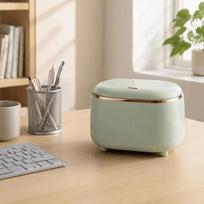Press Type Lid Mini Trash Can Oval Shape Countertop Waste Basket Desktop Garbage Bin  Bathroom