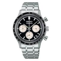 SEIKO SELECTION SBTR055 mens wristwatch battery-operated quartz chronograph function tachymeter bezel date calendar24-hour hand black dial stainless black