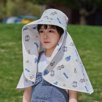 Children's hats summer boys and girls sunscreen cap extended shawl neck protection sunshade bucket hat outdoor big eaves sun hat white