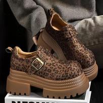 Moterų platformos loafer tipo batai, leopardo rašto, su kalnų krištolu, korėjietiško stiliaus, pavasario ir rudens, su storu padu, didinantys aukštį 37 black