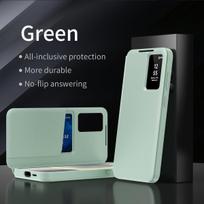 Atverčiamas odinis dėklas Samsung Galaxy S26 S25 S24 S23 S22 Ultra/ Plus, su LED išmaniuoju ekranu, langeliais ir kortelių laikikliu, apsauginis telefono dangtelis Galaxy S24 Ultra žalia