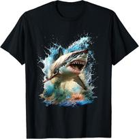 Watercolor Great White Shark Open Jaw Wildlife Ocean Animal T-Shirt XXXXXL juoda