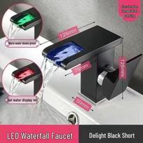 LED krioklio maišytuvas vonios praustuvui - Karšto ir šalto vandens maišytuvas Black Short black