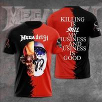 Naujas 2026 m. Rock Megadeth grupės 3D spausdinti vyriški ir moteriški marškinėliai Mada Trumpomis rankovėmis Punk Hip Hop Gatvės Harajuku Viršus 6XL red