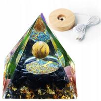 Pyramid Orgonite + Led Lamp Base 5Cm Crystal Stones Amulet 5Cm Hx13