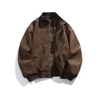 Amerikietiško retro stiliaus PU odos bomber striukė - Unisex rudens/žiemos, su stovinčia apykakle, beisbolo, piloto stilius L ruda