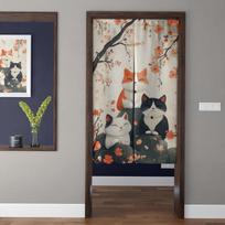 Japoniško stiliaus Noren ilga durų užuolaida 70 x 90 cm Medvilnė ir linas Japoniška Noren užuolaida Durų pertvara Mielas katinas W60H190(CM)-1 Pcs gray