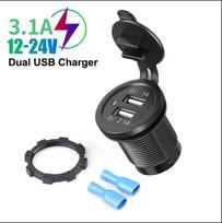 3.1A Dual USB Port Car Charger Socket Plug Mobile Phone Smart Charging Adapter Waterproof for Car Boat Motorcycle Black 3.1A
