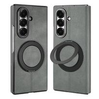 Magnetic Plain PU Leather Flip Phone Case with 360° Rotatable Ring Kickstand Holder for Samsung for Galaxy Z Fold 7/6 Full Cover Galaxy Z Fold6 pilka