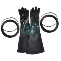 Sandblasting Machine Gloves Cotton Lining and Particle Grip Long Gloves with Gloves Holder Set for Safety and Durability black