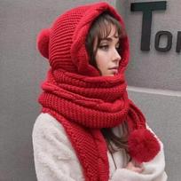Winter Warm Knitted Hat with Scarf 2-in-1 Balaclava Cap Headgear for Women Girl Ear Protection Outdoor Cycling Hiking Travel Hat chaki