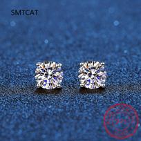 Tikri mozanito auskarai, padengti 14K baltu auksu, sidabriniai, su 4 kraštais, deimantiniai auskarai moterims, vyrams, ausies smeigutė 1ct 2ct 4ct 1ct  blue