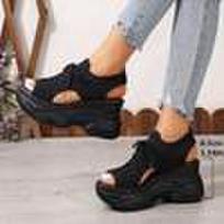 Casual Platform Wedge Sandals with Woven Elastic Upper and Lace-up Closure 36 white