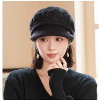 Women S Winter Knit Beret Hat Warm Ear Flap Cap Casual Versatile One Size juoda