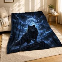 Juodo vilko po pilnu mėnuliu koralinio vilnos pledas 75cm*90cm blue