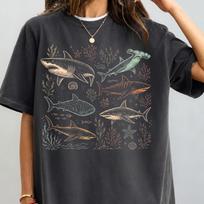Vintage Shark Species Shirt, Ocean Life Graphic Tee, Marine Biology Art Top, Coastal Nature Lover Gift, Retro Sea Creature Apparel 100 gray