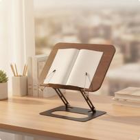 Natų stovas su aliuminio pagrindu | Reguliuojamo aukščio dizainas, Medinis stalo knygų laikiklis Walnut_Lifting Classic beige
