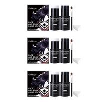 Black & White Face Body Paint Kit with Brushes Long-Last Halloween Festive Fun DIY Cosplay Theme Parties Makeup Accessories Set black