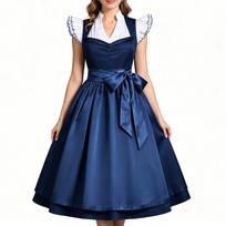 Moterų Oktoberfest kostiuminė suknelė, tradicinė festivalio suknelė su , Bavariškas vokiškas apdaras vakarėliui ir šventei XL blue