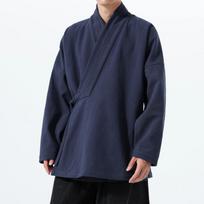 Plus Size Traditional Jackets Men Loose Layering Ancient Hanfu Robe Men Chinese Style Fleece Lined Coats Thick Tang Suit Gown L tamsiai mėlyna spalva