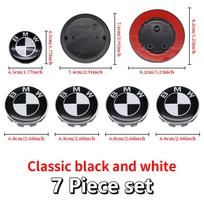 7Pcs Black White Car Front Hood Emblem For BMW X1 X2 X3 X4 Wheel Hub Caps Badge X5 X6 F48 H43 F39 F10 F30 G11 E60 G01 E84 E83 Auto