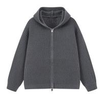 Unisex Oversized Zip-Up Knit Hoodie Sweater Winter Casual Wear 3XL pilka