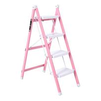 4 Step Ladder Non Slip Folding Step Stool Ladder Thickened Flower Stand for Kitchen Bedroom Office Pinkish White white