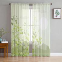 Žalių bambuko lapų permatomos užuolaidos svetainei Tinklelio užuolaida miegamojo virtuvės langui Voile užuolaidos 135W x 160H(cm)