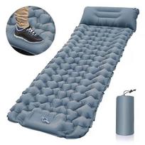 1vnt Camping Sleeping Paklotas Pripučiamas vandeniui atsparus miegui skirtas įklotas su įmontuotu siurbliu, koja valdoma itin stora, patvari itin lengva oro pagalvė gray