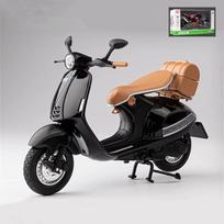 1/12 mastelio „Vespa 946“ lydinio klasikinis laisvalaikio motociklo modelis, metalinis gatvės retro motociklo modelis, garsas ir šviesa, žaislinė dovana vaikams juoda