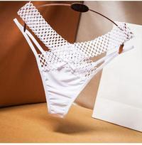 Women's Silk See-Through Low-Waist Thong with Thin Strap Cutout - Sexy French Design M balta