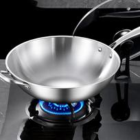 Stainless Steel Wok Pan Cooking Tool Ergonomic Handle Sturdy Versatile with Helper Stir Fry 32cm gray