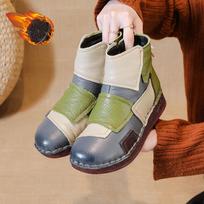 Vintažiniai lopai natūralios odos ankle boots moteriški prabangūs sniego batai vandeniui atsparūs trumpi pliušiniai batai moteriški rudens ankle boots moteriški plokščiapadžiai 39 black