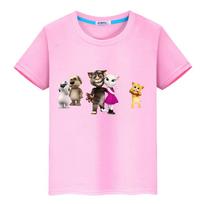 t shirt for kids boy 10year Talking tom cat Print 100%Cotton anime Tees pride tshirt Kawaii Tops Short y2k Christmas girl clothes 110 rožinė