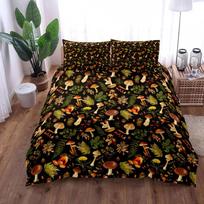 Stilinga grybų iliustracijos meno antklodės užvalkalų komplektas King Queen Double Twin Single lovai Lino komplektas EU Twin(135x200cm) black