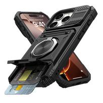 Dėklas iPhone 17 16 15 14 13 Pro Max Plus 17 Air Magnetiniu besisukančiu žiedu Atraminė kojelė Atsparus smūgiams Piniginės šarvo dangtelis For iphone 13Promax juoda