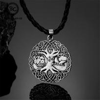 Norse Tree of Life Pendant Viking Amulet Necklace Men Leather Rope Chain Keychain Talisman Male Jewelry Gift 60CM black