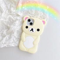 3D animacinis Rilakkuma meškiukas telefono dėklas, skirtas IPhone 16 Promax 15 14 13 12 11 Pro Max Xs XR 6 7 8 Plus SE 5 5s 4s, minkštas silikoninis dangtelis For iPhone 14 balta