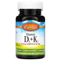iHerb Carlson Labs Vitamin D3 + K2 50mcg (2000 IU) & 90mcg Veggie Capsules, 120 Count 120 pcs - 1 ea