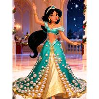 Disney Aladino Džasminės princesės su perlais dekoruotas rinkinys 5D dirbtinių perlų dėlionė Siuvinėta namų dekoracija Rankų darbo dovana 35x45cm black