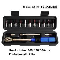 TINSOL 15-piece torque wrench set 1/4  2-24Nm bi-directional bicycle hex wrench tool professional maintenance and repair tools black