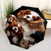 1 vnt. Cavalier King Charles Spaniel šunų rašto skėtis, automatiškai sulankstomas, nešiojamas kelioninis skėtis su 8 stipinais, patvarus Iron&8K brown