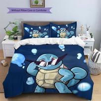 Squirtle animacinė iliustracija patalynės komplektas, Pokemon Squirtle miegamojo dekoras, Dovana Pokemon gerbėjams 155x200cm gray