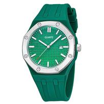 Stainless Steel Alloy Case Quartz Watch Fashion Sports Silicone Strap Calendar Quartz Watch Couple Watch žalia