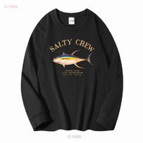 Salty Crew Marškinėliai Unisex Dydis L Juodi Žvejyba Vandenynas Ilgomis Arba Trumpomis Rankovėmis Senoviniai Išplauti Tampri Mados Šiek tiek Atsipalaidavę 3XL black